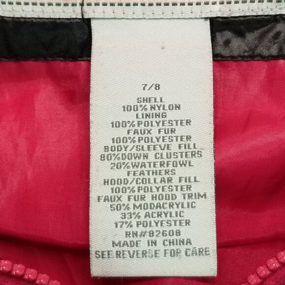 Free Country Girl’s Black &Pink Puffer Winter Jacket Coat Size 7-8 Zip Up Hooded - Picture 5 of 7